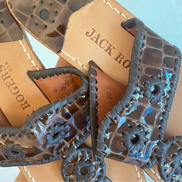 JACK ROGERS BROWN MOC CROC ALLIGATOR ICONIC THONG FLIP FLOP SANDALS 8 - Picture 4 of 4